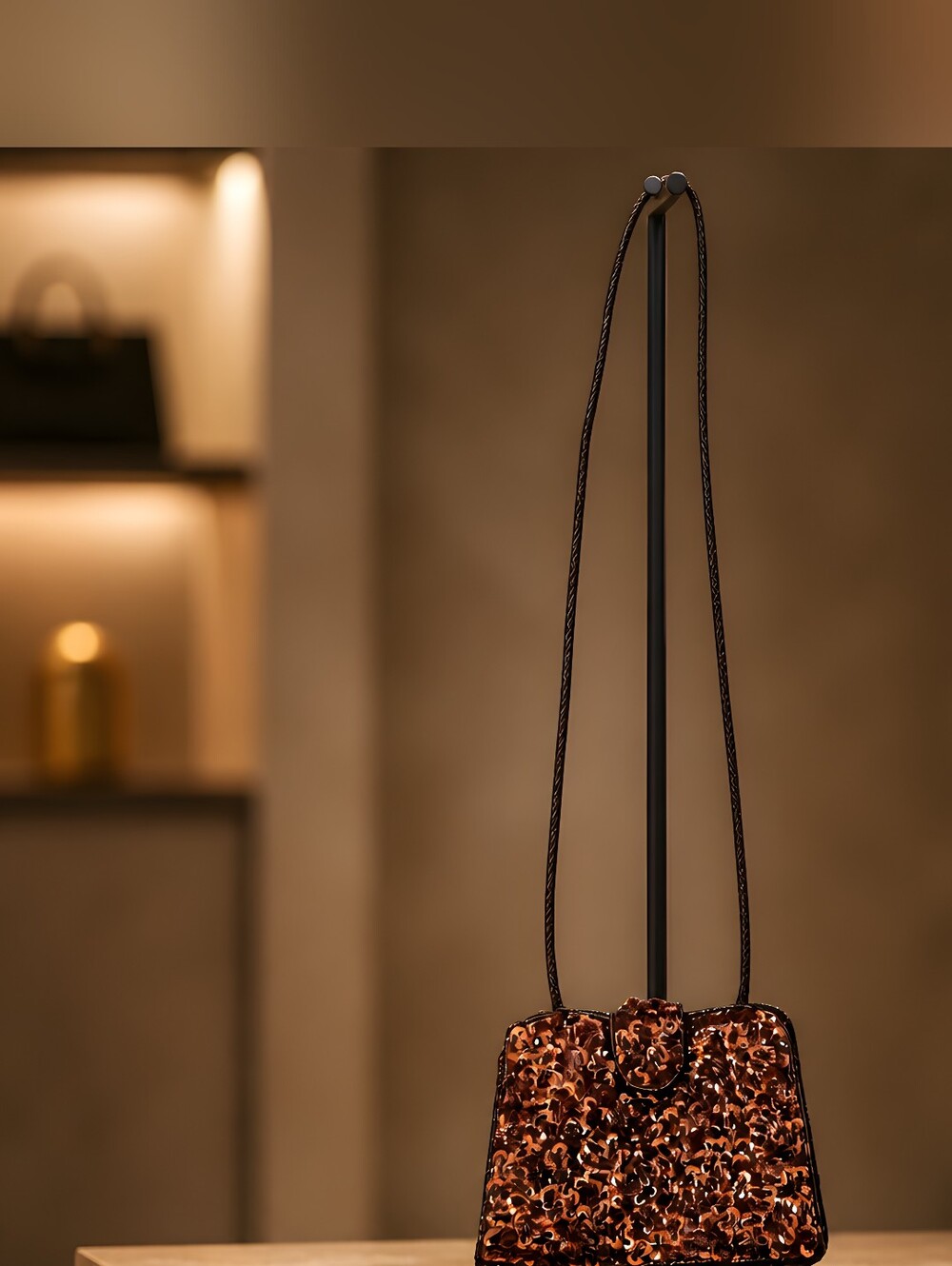 Possible Vintage Sequin Evening Crossbody Bag in Copper Brown